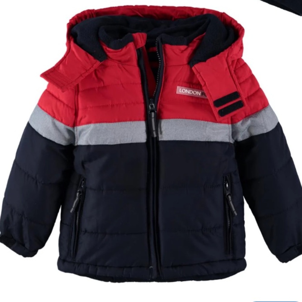 Boys Coat color red and blue, size 5/6, Pre owned Brand London Frog $12.00